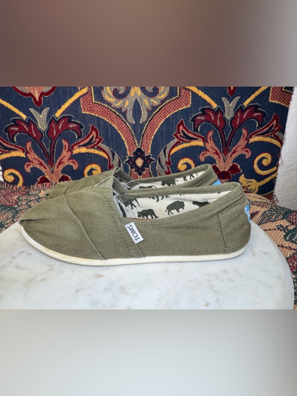 Olive Green Canvas Slip-On Espadrilles by TOMS – Women’s Size 8